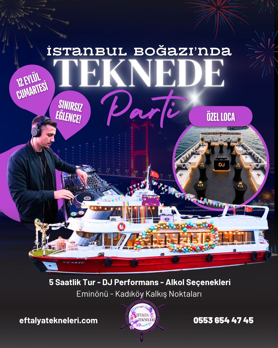 İstanbul Boğazı’nda Teknede Parti: 12 Eylül Cumartesi Unutulmaz Bir Gece Sizi Bekliyor